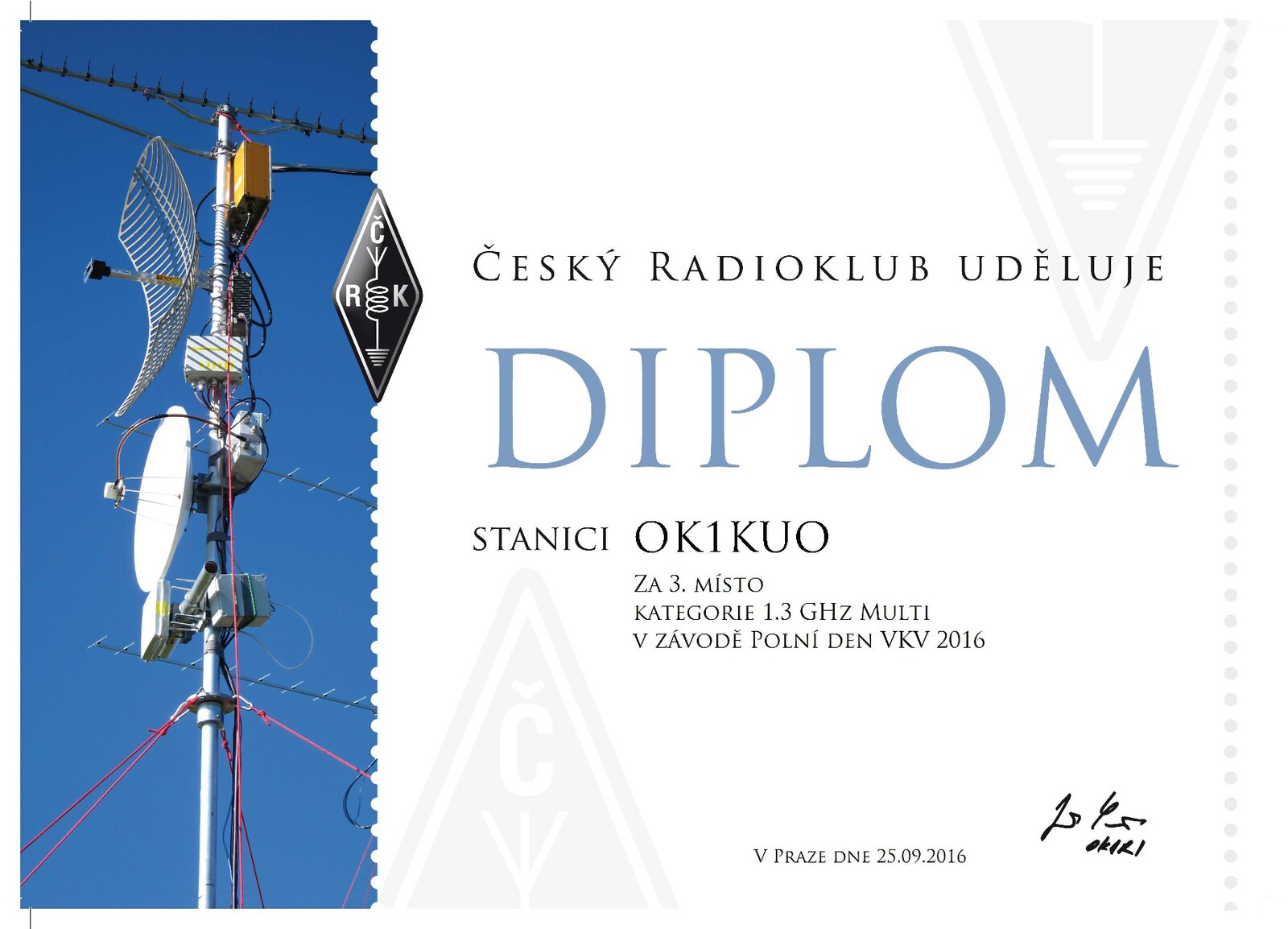 2016 Polní den -1.3 GHz 3. místo