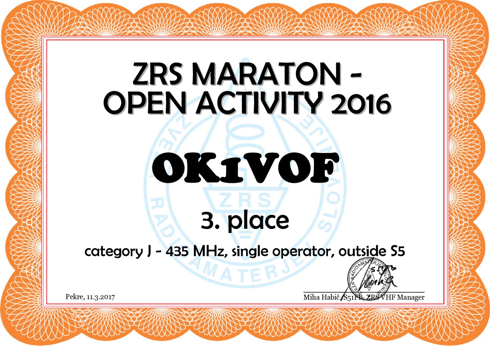 2016 ZRS Maraton OK1VOF 432 MHz